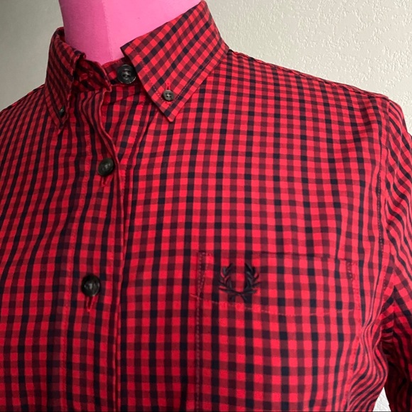 Fred Perry Red and Black Gingham Mini Dress - Picture 4 of 12